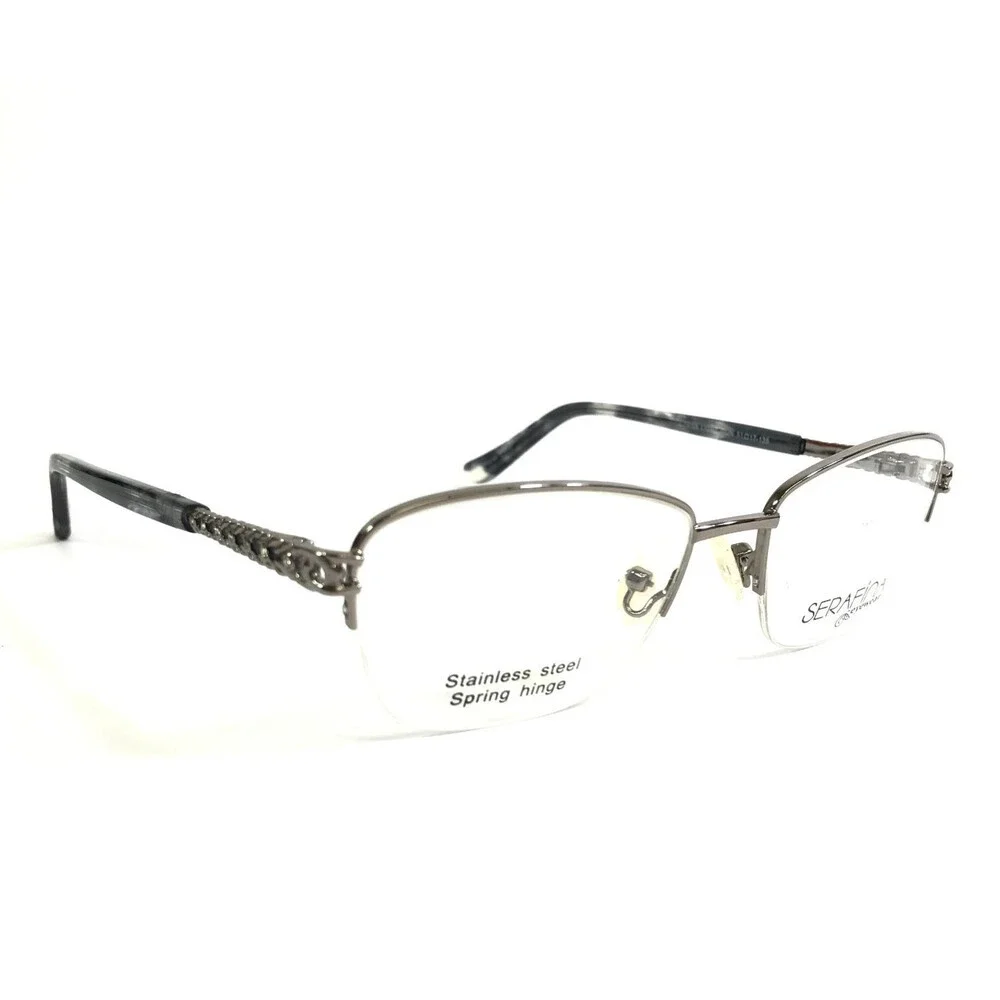 Serafina Eyewear Eyeglasses Frames LORNA Light Gunmetal Crystals 51-17-135